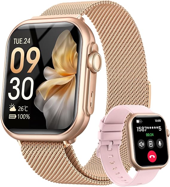 Smart Watches for Women Android & iPhone, 1.85" Smartwatches Fitness Tracker Watch with Bluetooth Calls, IP68 Waterproof, Heart Rate/Sleep/SpO2 Monitor, 120 Sport Modes, 30 Day Battery Life 2 Bands