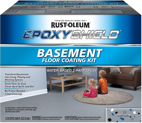 Rust-Oleum EpoxyShield Satin Gray Basement Floor Coating Kit