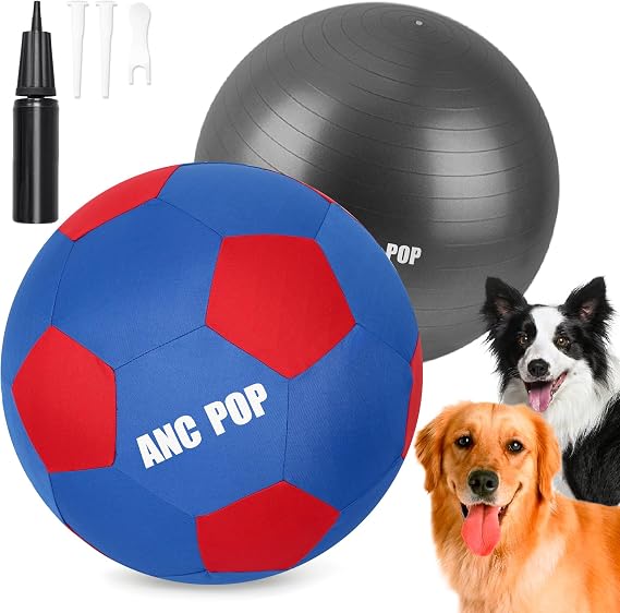 ANC POP Herding Ball for Dogs & Horses - 20" Ball with Hand Pump - Blue & Red