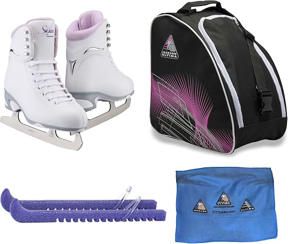 Jackson Ultima Finesse JS180 / JS181 / JS184 Figure Ice Skates for Women and Girls Bundle with Guardog Skate Guards, Jackson Skate Bag and Towel - Improved, JUST LAUNCHED 2023
