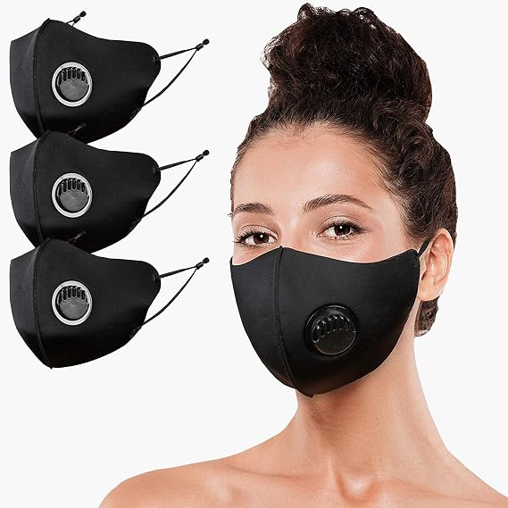 (Pack of 3) Face Mask Protective with Breathing Valve Filter, Washable, Reusable, Lightweight, Face Bandanas for Daily Wear, Men, Women, Teens, Outdoor, Cycling