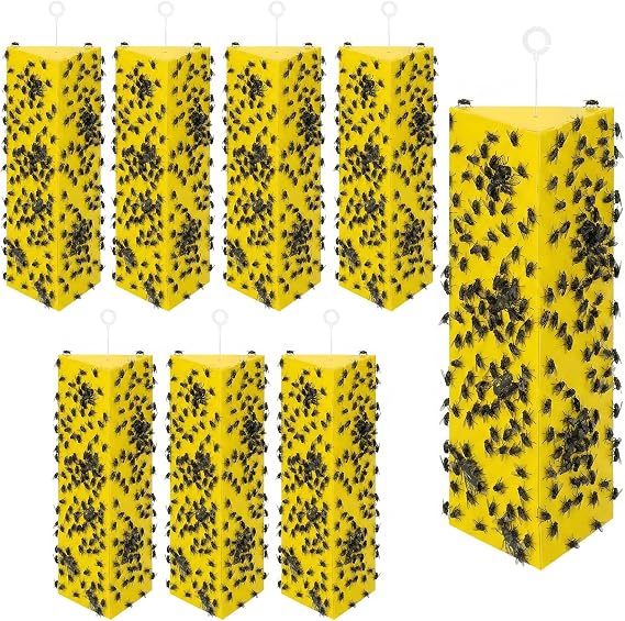 8 Pack Sticky Fly Traps for Indoor Outdoor with Hanging Hook | Odorless Yellow Super Sticky Hanging Flies Catcher, Fly Stick for Mosquito Aphids Wasp Fungus Gnats for Home Farm Ranch