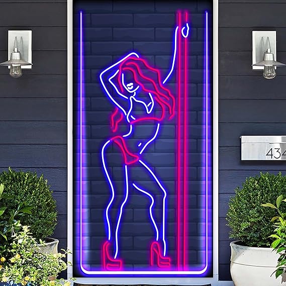 Neon Pole Dance Hot Sexy Girl Banner Backdrop Pole Dancing Theme Decor Decorations for Bachelorette Bridal Shower Birthday Party Chair Dancing Party P Valley Party Supplies Favors Photo Booth Props