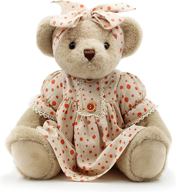 suepcuddly Jointed Teddy Bear Stuffed Animals Small Soft Plush Toy with Cloth (Orange 13Inch)
