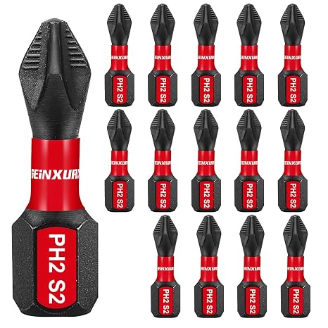 Geinxurn Impact Tough #2 Phillips 1 in. Anti-slip Head Insert Driver Bits,15Pack 1/4 Inch Hex Shank Cross Magnetic PH2 Screwdriver Bits Set