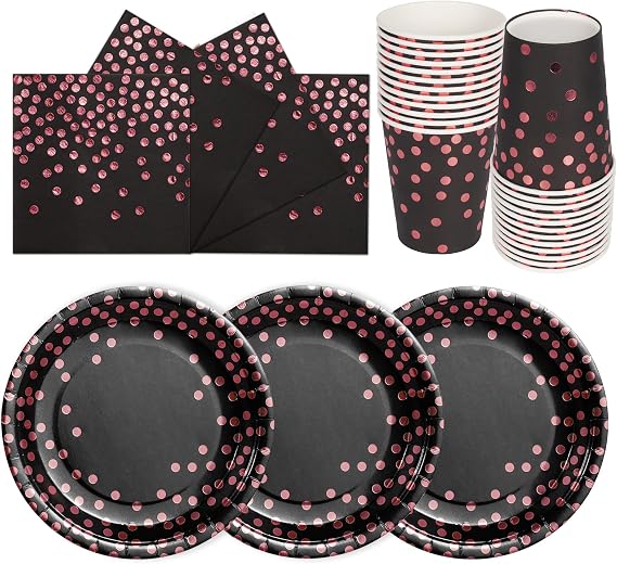 72PCS Black Rose Gold Tableware Set