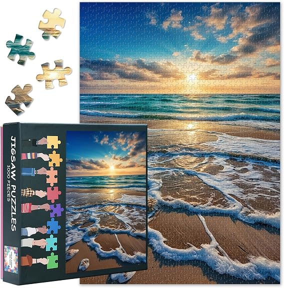 Seascape Puzzles for Adults 1000 Pieces, Beach Jigsaw Puzzles, Sunset Over The Sea Jigsaw Puzzle, Challenging Game Home Decor Birthday Party Gift Toy for Adults Kids Seniors 20X27 INCH