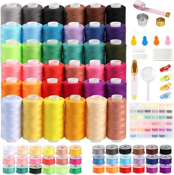115 PCS Sewing Thread Set, 36 Colors Polyester Thread with 36 Same Color Bobbins with Bobbins Case, Sewing Accessories for Machine,Hand Sewing,DIY,Embroidery,Gifts for Women Mom,400 Yards/Spool