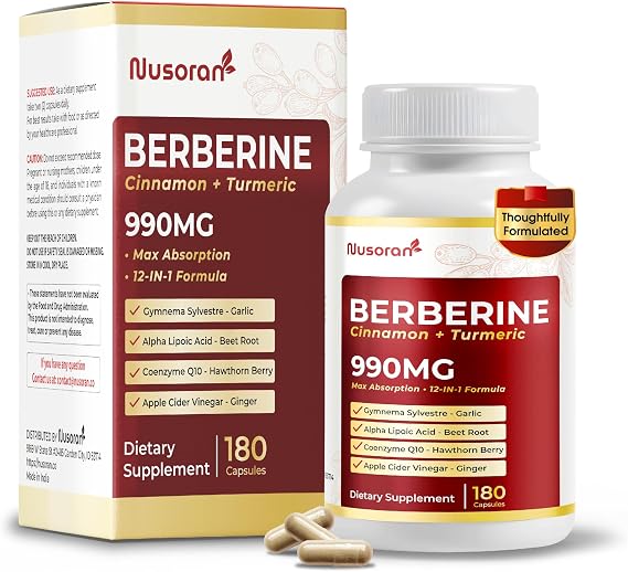 Ultra Berberine 1840 mg - 12-in-1 with Cinnamon, Turmeric, CoQ10, ALA, Gymnema, Bitter Melon - Max Absorption - 180 Capsules - Non-GMO, Gluten-Free, Lab Tested