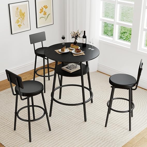 Zevemomo 4 Pieces 28.9" Round Bar Table Set, Pub Table and Chairs for 3