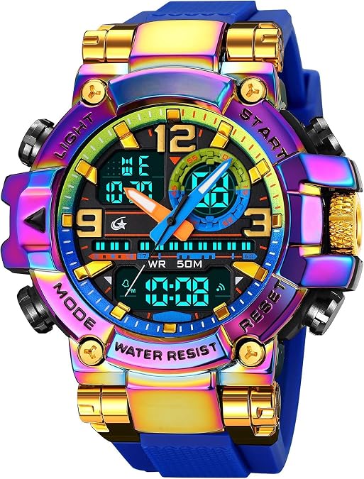 MASTOP Men's Tactical Military Watches for Men Sports Outdoor Watch 55mm Large Face 50M Waterproof Date Multi Function LED Alarm Rugged Wristwatch for Training Hiking Adventure
