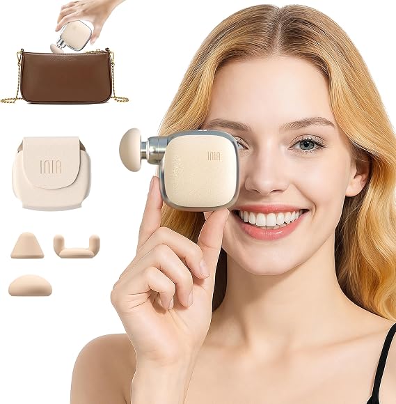 INIA PocketForce Mini Massage Gun, 75% Smaller for Travel, 4-Speed, 3 Heads