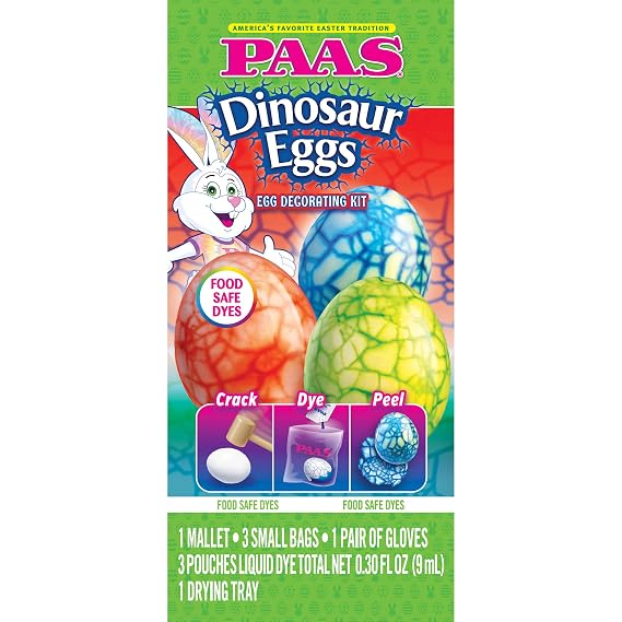 PAAS Dinosaur Eggs Easter Egg Decorating Kit Fun & Creative Dinosaur Crack, Dye, and Peel Designs for Easter Eggs with Liquid Dyes and Tools