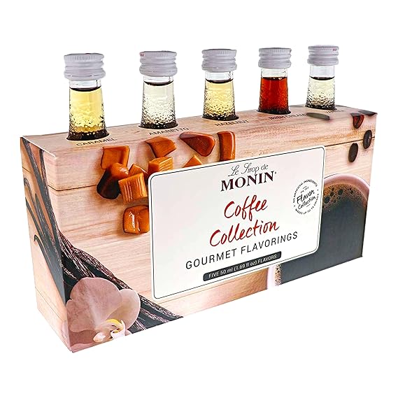 Monin Coffee Syrup Variety Pack for Drinks- 50 ml / 1.69 fl oz Each, 5 Pack
