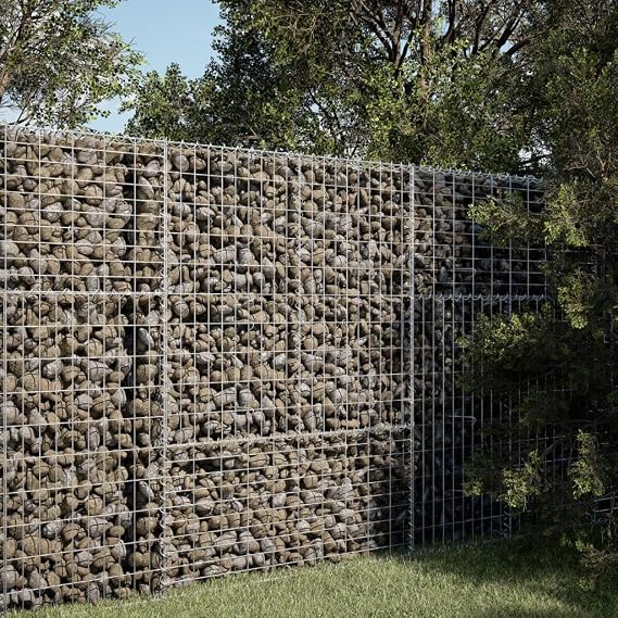 Gabion Basket with Cover, Outdoor Gabion Wall, Galvanized Steel Gabion Stone Basket Cage, Gabion Mesh Wire Wall Panel for Outdoor Landscape Lawn, 39.4"x19.7"x59.1" Galvanized Iron