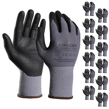 LOCCEF Safety Work Gloves Nylon MicroFoam Nitrile Coated (12P, 7/S)