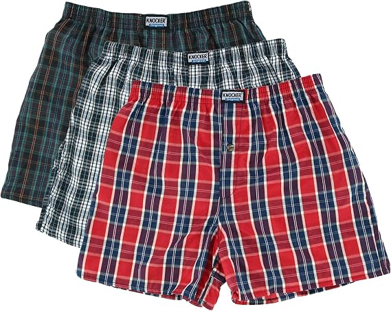 Knocker Men's Classic Plaid Cotton Boxer Shorts Underwear