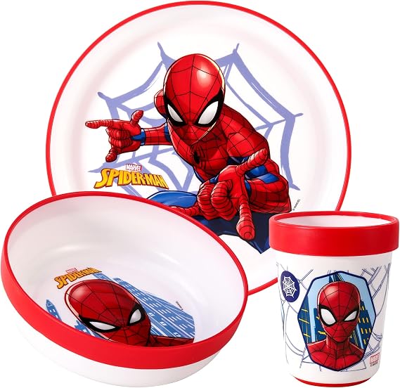 Spiderman 3pcs Reusable Bicolor Kids Dinner Tableware Set - 100% BPA-Free