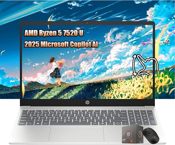 HP Laptop Clearance 2025 | 15.6" HD Touchscreen Laptop | AMD Ryzen 5 7520U Beat Intel Core i7-4930K | 16GB LPDDR5 RAM | 1TB SSD | Windows11 | W/Mouse