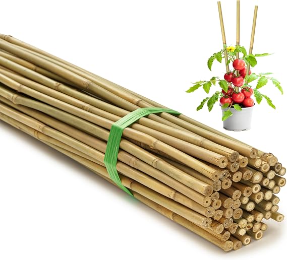 SWANGSA 75 Pack 4ft Garden Bamboo Stakes for Plant Support, Garden Poles for Tomatoes, Beans, Flowers, Potted, Indoor and Outdoor Climbing Plants