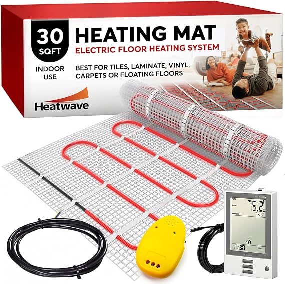 30 sqft-120 Volt Heatwave Electric Heated Floor Kit with Thermostat