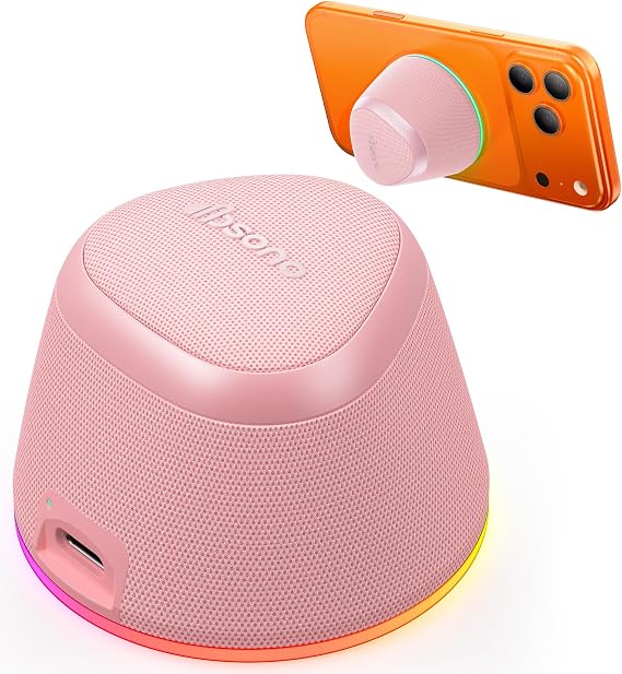 dbsono 2 in 1 Portable Magnetic Bluetooth Speaker, Phone Stand, Rose Pink