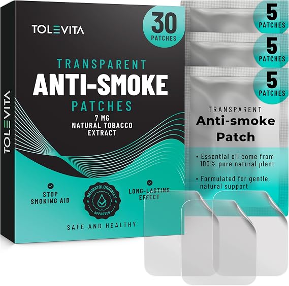 TOLEVITA Anti- Smoke Herbal Patches Transparent 7 mg | Quit Smoking Patches to Help Reduce Cravings | Herbal Stop Smoking Aid for a Healthier Lifestyle - 30 Patches