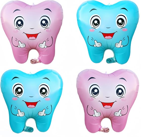 4Pcs Cute Tooth Balloons for Baby Full Moon Party/Dentist Dental Graduation Party Decor/Teeth Theme Supplies/Children's Oral Health Education Activity/Dental Student Graduation/Tooth Clinic Decor