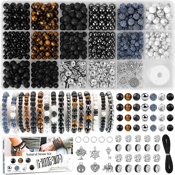 Zefy 467 Pcs 6/8mm Natural Stone Beads (14 Colors)