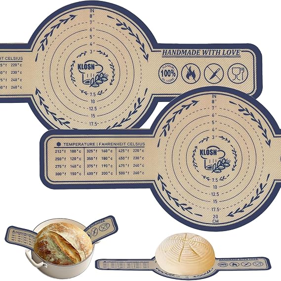 Large Silicone Bread Sling for Dutch Oven, 2 Pack (10" Round) Non-Stick & 500F Heat Resistant Sourdough Mat, Easy to Clean, Reusable Food-Grade Sourdough Sling Fits 7 qt and up Dutch Ovens