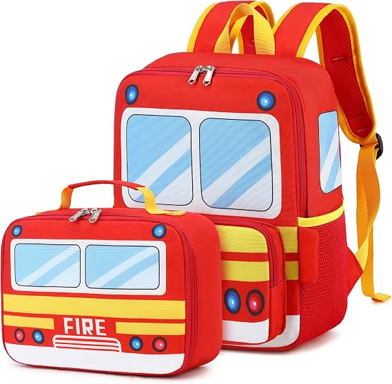 Bluboon Toddler Backpack Boy Preschool School Bus Bookbag Kindergarten 3D Daycare Bags with Insulation Lunch Box