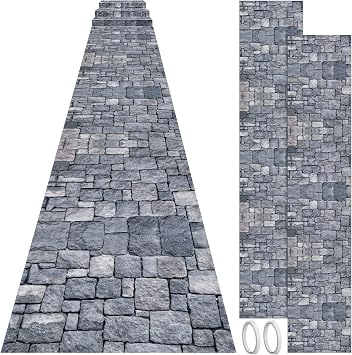 Fabbay 2 Pack 10ft Cobblestone Aisle Runners Medieval Party Decorations Polyester Brick Stone Printed Floor Runners for Medieval Castle Knight Themed Party Supplies Castle Table Cover