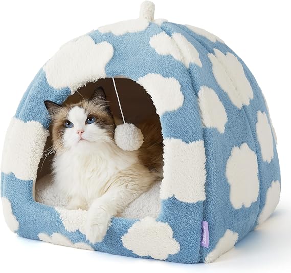 Lesure 2in1 Cute Cat House for Kitten with Washable Cushioned Pillow,17.3in