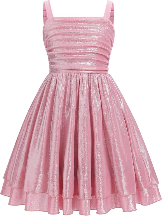 IBAKOM Teen Girl Glitter Ruffle Metallic Dress Tween Pageant Homecoming Graduation Prom Outfits Junior Formal Easter Dress