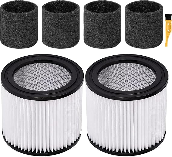 90398 HEPA Replacement Filter and 90585 Foam Sleeve Filter Compatible with Shop-Vac 90398, 903-98, 9039800, 903-98-00, Fits Most 4 Gallon and Less Wet/Dry Vacuum Cleaner (2 + 4)