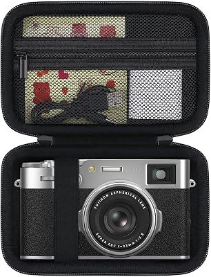 RAIALL Carrying Case for Fujifilm X100VI X100V X-E5 Digital Camera, Vlogging Camera Hard Carrying Case Protective Travel Bag, Mesh Pocket for Battery, SD Card and USB Cable, Black
