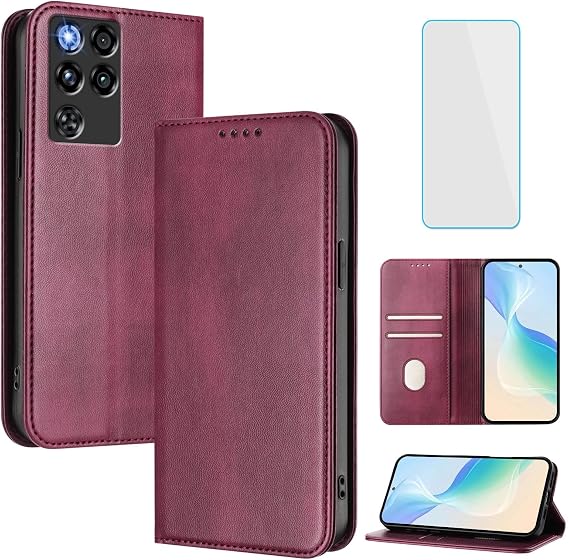 RFID Phone Case Wallet for Nubia Red Magic 11 Pro/RedMagic 11 Pro+ Burgundy