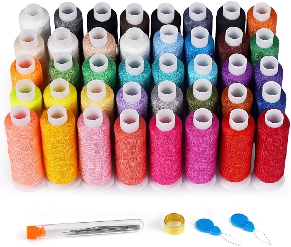 ilauke 40 Spools Sewing Thread Set 36 Colors + 2 White & 2 Black, 300 Yards Each, All Purpose Polyester Thread for Sewing Machine, Hand Stitching, Quilting & Embroidery
