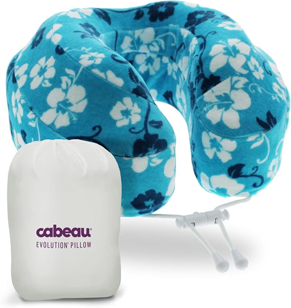 Cabeau Evolution Memory Foam Travel Pillow - The Best Neck Pillow with 360 Head & Neck Support, Blue Tropic