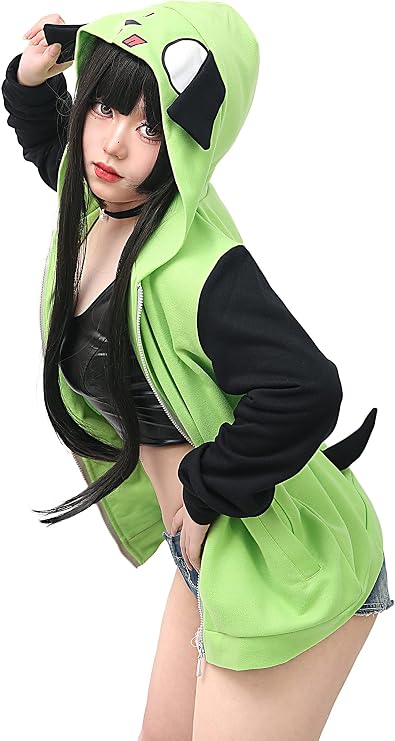 C-ZOFEK Cosplay Hoodie Jacket Mens Womens Green Coat with Ears for Halloween Costume