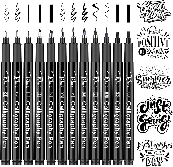 APOGO Calligraphy Pen Set for Beginners, 12 Size Calligraphys Pens for Writing, Hand Lettering Pens for Adults, Brush Pens for Art Drawing, Sketching, Scrapbooking, Journaling, Signing