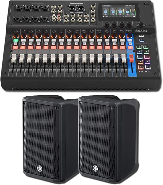 Yamaha MGX16 B 22-Channel Digital Mixing Console Bundle with 2x DBR10 700W Powered Speakers 22x22 USB Audio Interface Live Sound System for Bands, Worship, Streaming, and Recording