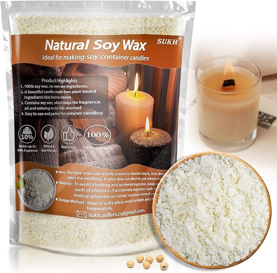 Sukh 15oz Natural Soy Wax for Candle Making - 430g Pure Soy Wax Flakes | Pure Soy Wax Candle Making Supplies for Containers, Jars, Cups & Scented DIY Candles, Easy Melt Flakes for Homemade Crafts