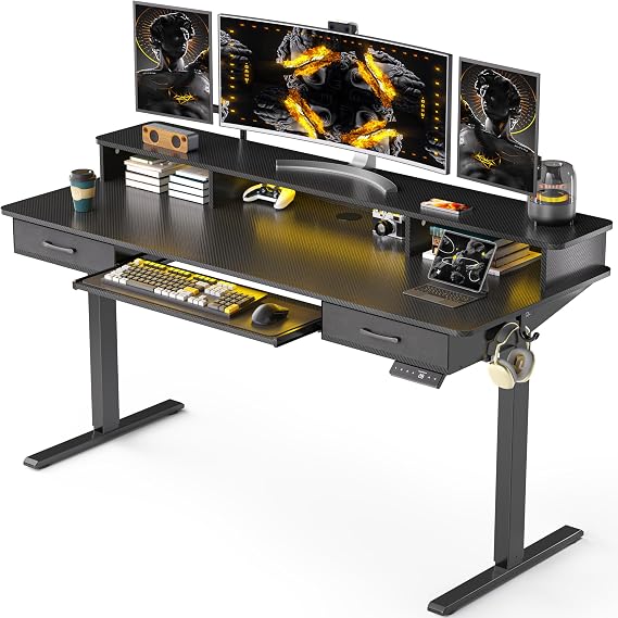 WALKINGDESK 63x24 Inches Electric Standing Desk with Keyboard Tray, Height Adjustable Stand up Desk with 2 Drawers, Ergonomic Sit to Stand with Storage Monitor Stand, Computer Table, Black