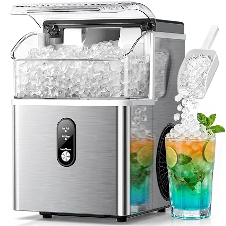 Crzoe Nugget Ice Maker Countertop, 35lbs/Day, Portable Pebble Ice Machine