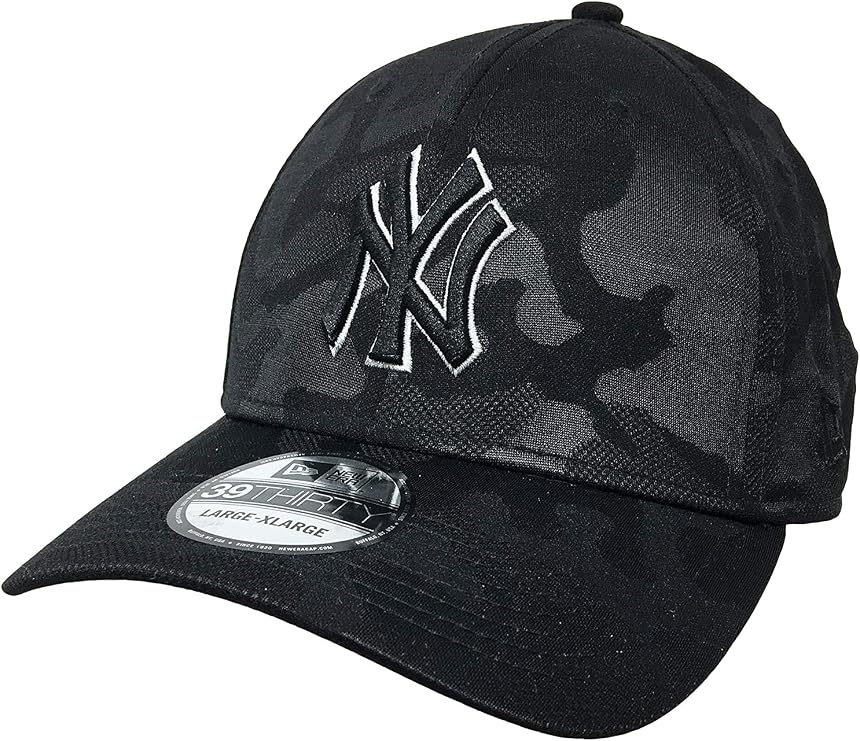 New Era New York Yankees Hat, Cap 39Thirty Flex Fitted Tonal Camo 21107445 Black (Large/X-Large)
