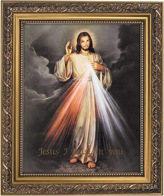 Gerffert Christian Wall Decor Ornate Gold Framed Artwork, 11 x 13-Inch, Hyla - The Divine Mercy
