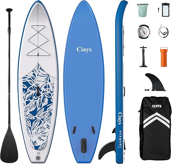 Ciays Inflatable Stand Up Paddle Board W SUP Accessories of Backpack, 2 Fins, 2 Bags, Leash, Floating Paddles and Double Action Hand Pump All-Around Paddleboard Perfect for Yoga, Tour, Fishing