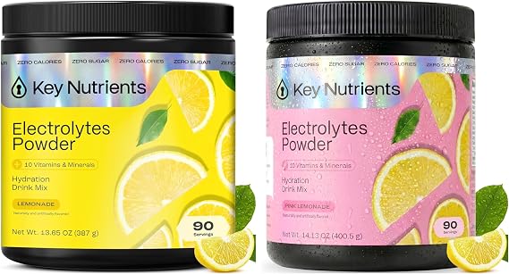 KEY NUTRIENTS Electrolytes Powder Bundle, Refreshing Lemonade 90 Servings Jar + Fresh Pink Lemonade 90 Servings Jar, Sugar Free Hydration Drink Mix with Vitamins & Minerals, No Calories
