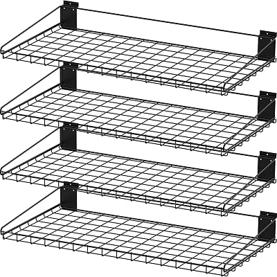 4 Pcs Slatwall Shelf, 15.7 x 7.9 Inch Metal Slat Wall Shelves Heavy Duty Slat Wall Wire Shelf Organizer Slatwall Shelving Accessories for Garage, Home 4, 15.7 x 7.9
